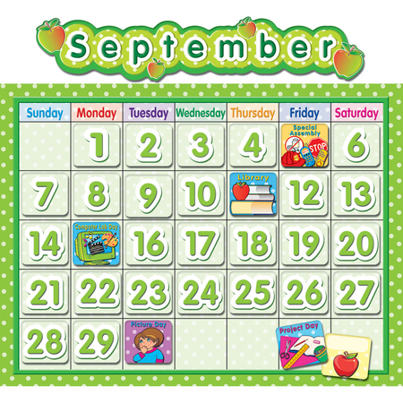 TEACHER CREATED RESOURCES Polka Dot School Calendar Bulletin Board Set, PK2 TCR4188